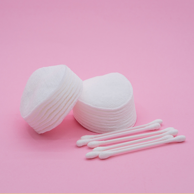 Cotton swabs and cotton pads for personal hygiene.
