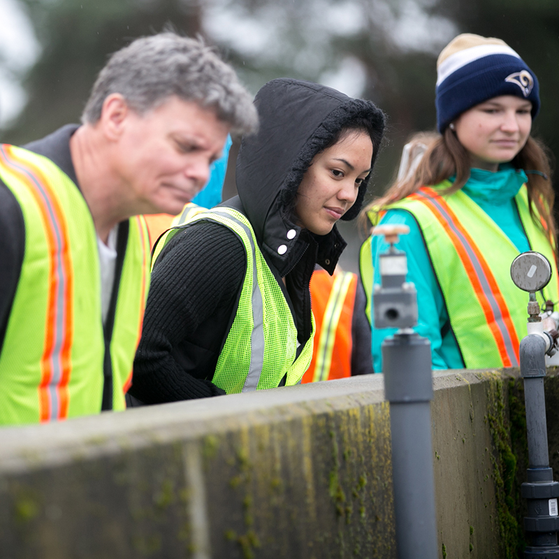Students from Saint Martin's University take part in the LOTT wastewater education and outreach program, Olympia WA
